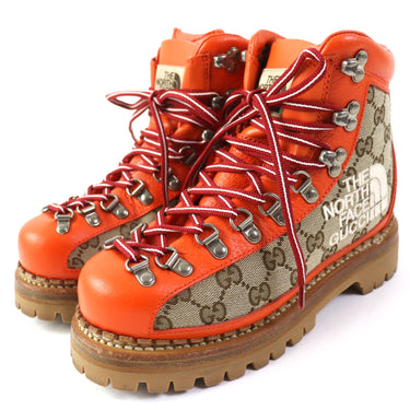 GUCCI boots 679927 Main: Leather, Main: Canvas Orange beige North Face Collaboration Women 36 Used Authentic